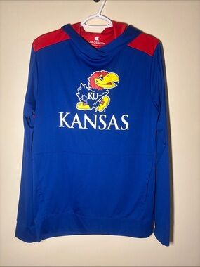 Colosseum Kansas Jayhawks Blue and Red Pullover Hoodie